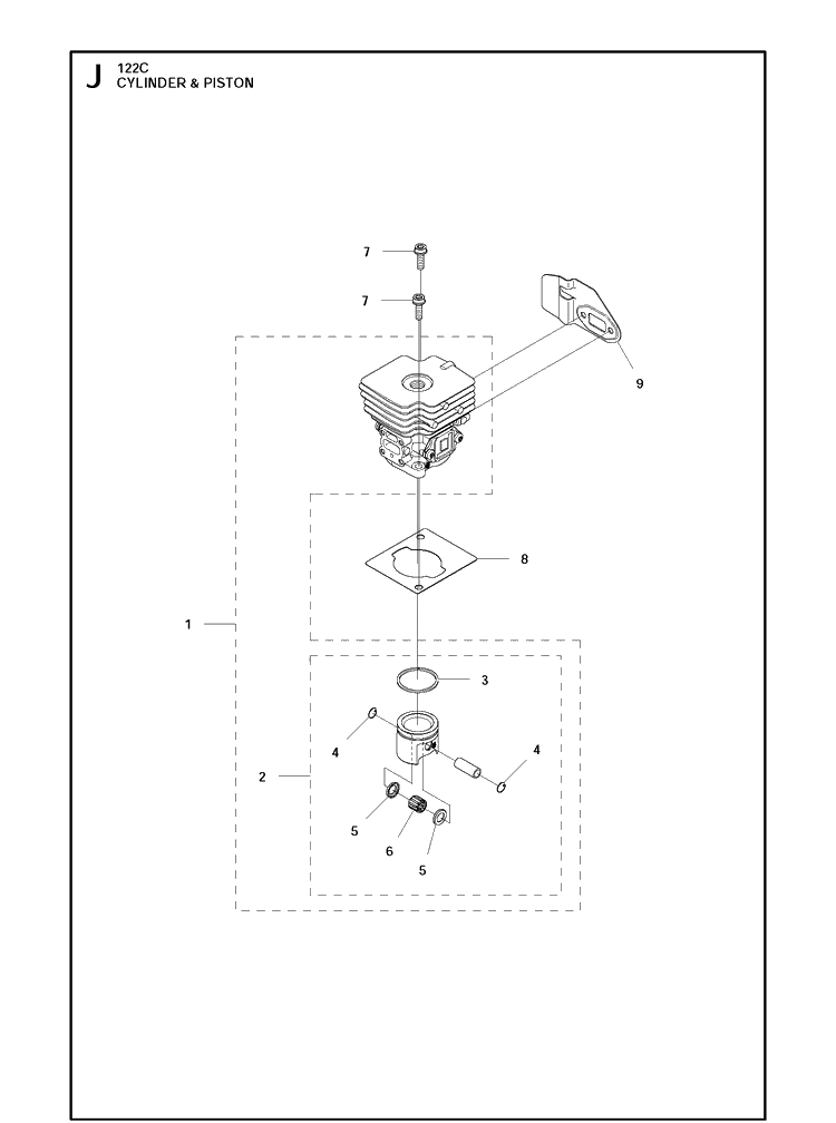 Cylinder Piston Diagram and Parts List for 122C 966712701 Husqvarna Edger