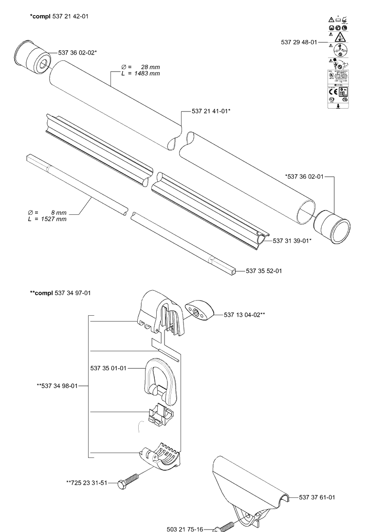 Shaft / Tube Diagram and Parts List for 333RX 2005-06 Husqvarna Trimmer
