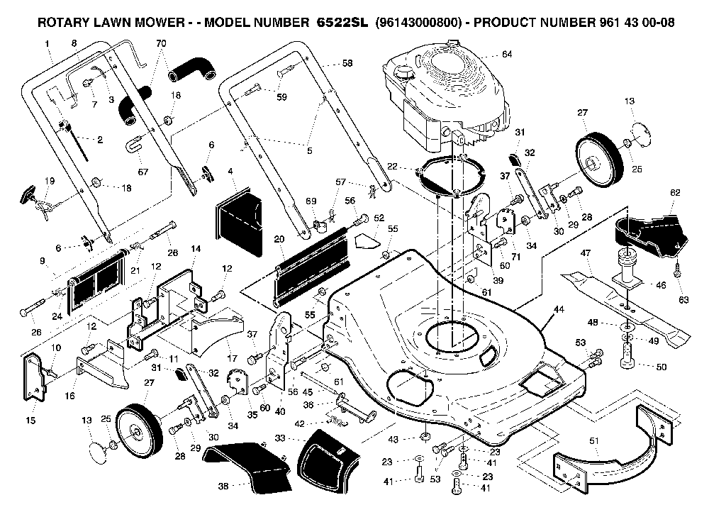 Repair Parts Diagram and Parts List for 6522SL (96143000800)(2005-09) Husqvarna Lawn Mower
