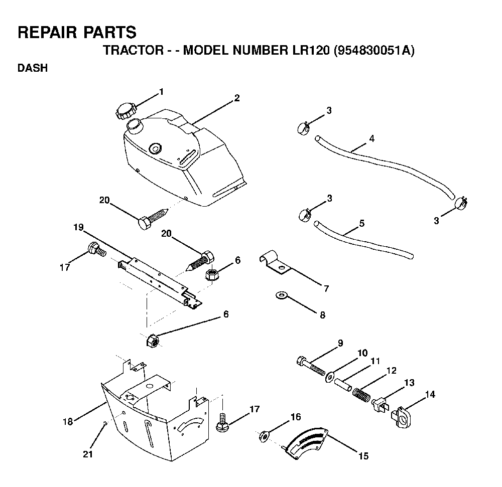 Dash Diagram and Parts List for LR120 (954830051A)(1995-08) Husqvarna Lawn Tractor