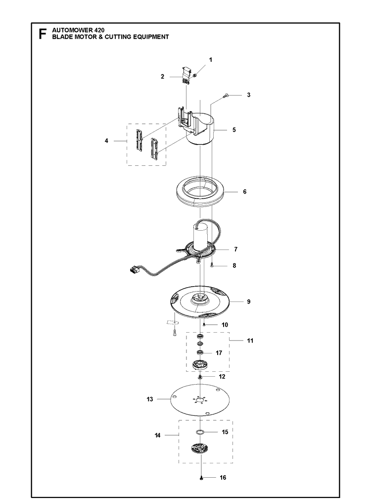 Blade Motor And Cutting Equipment Diagram and Parts List for 420 2019 Husqvarna Lawn Mower