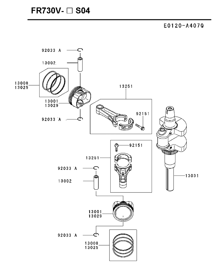 Piston And Crankshaft Diagram and Parts List for FR730V-ES04 2018-11 Husqvarna Engine