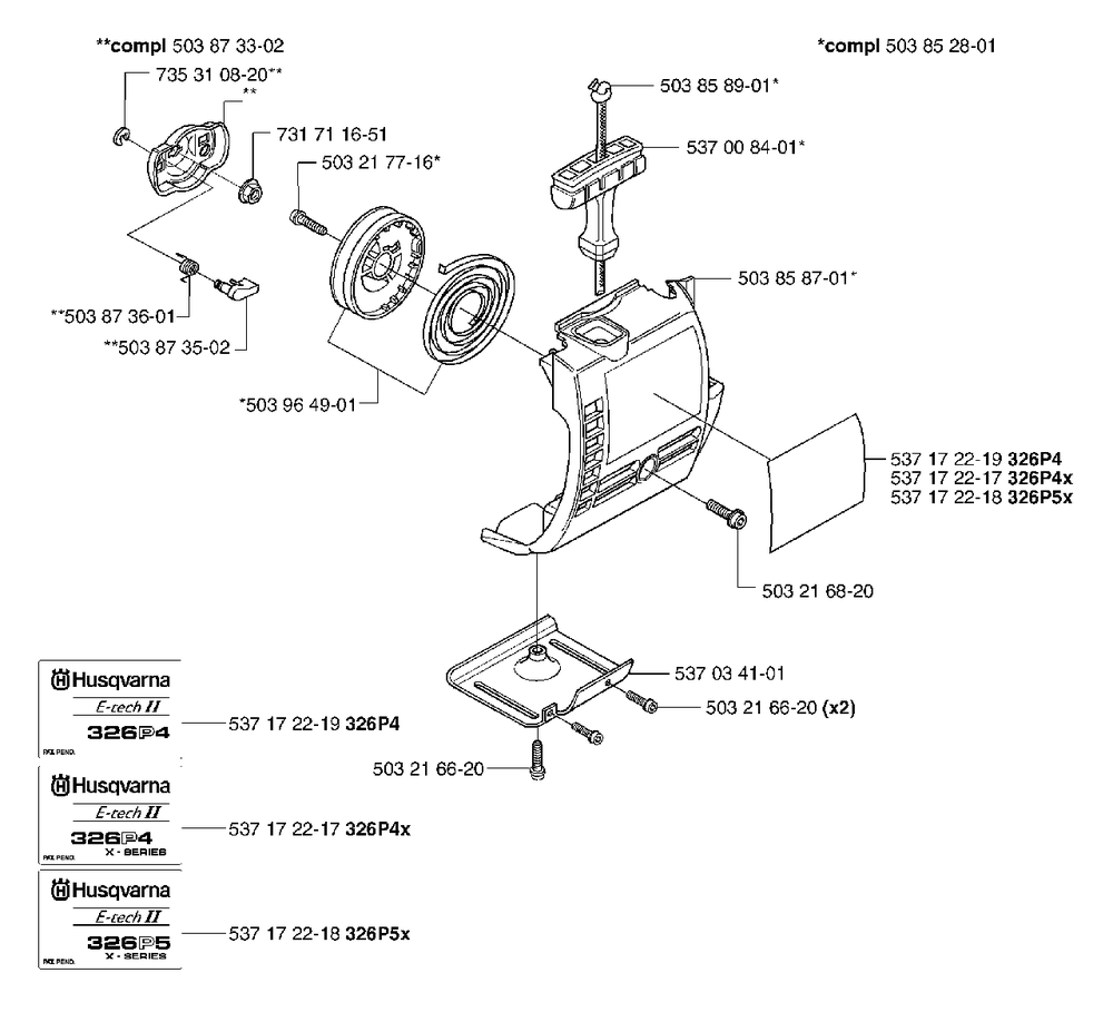 Starter Diagram and Parts List for 326P5X 2002-05 Husqvarna Pole Saw