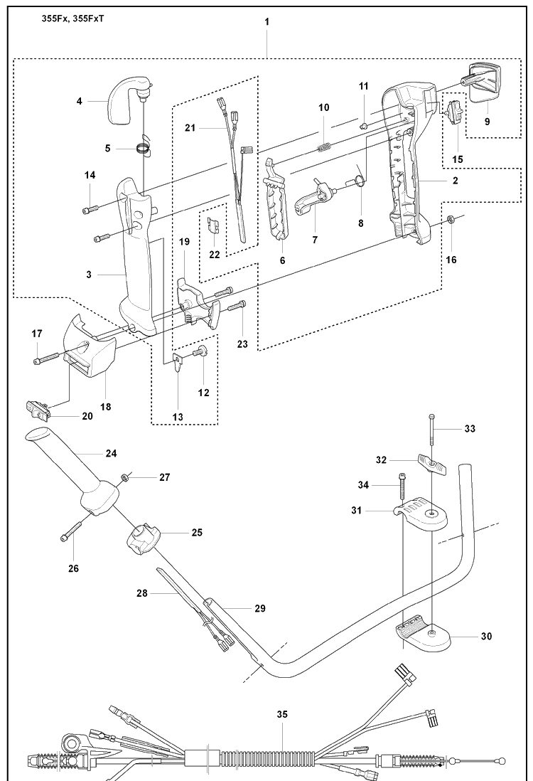 Throttle/355fx, 355fxt Diagram and Parts List for 355FXT 2008-07 Husqvarna Brush Cutter