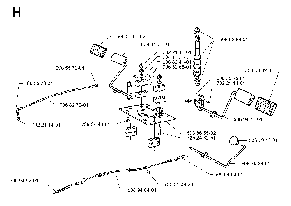 Pedals Diagram and Parts List for RIDER1030BIOCLIP 1997-05 Husqvarna Lawn Tractor