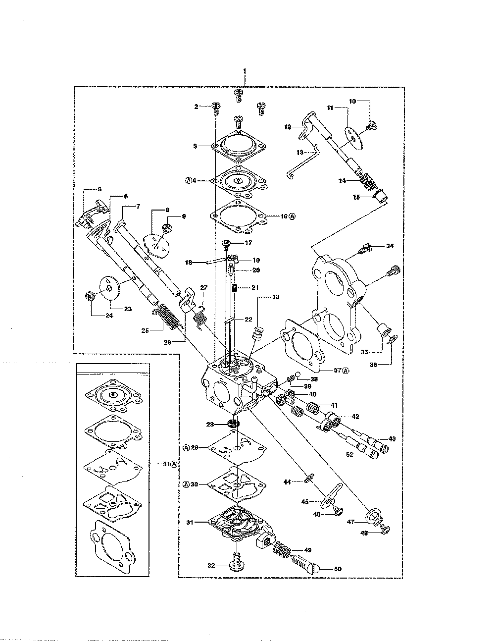 Carburetor details Diagram and Parts List for 965030298  Husqvarna Chainsaw
