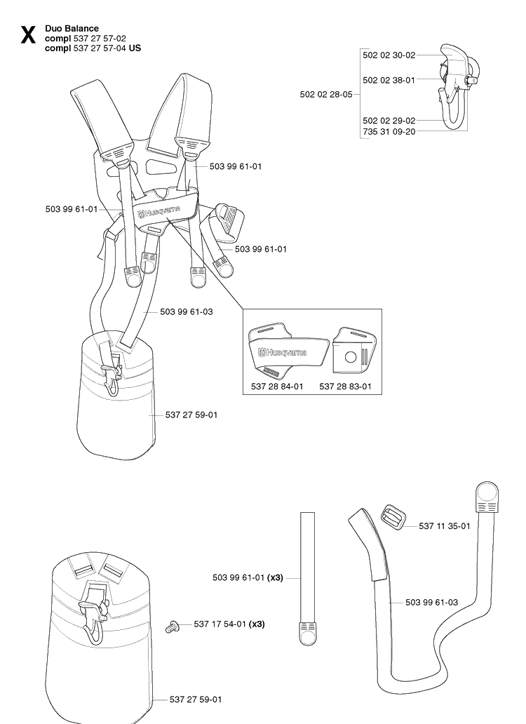 Harness Diagram and Parts List for 335RX 20064000001-20070100000 Husqvarna Brush Cutter