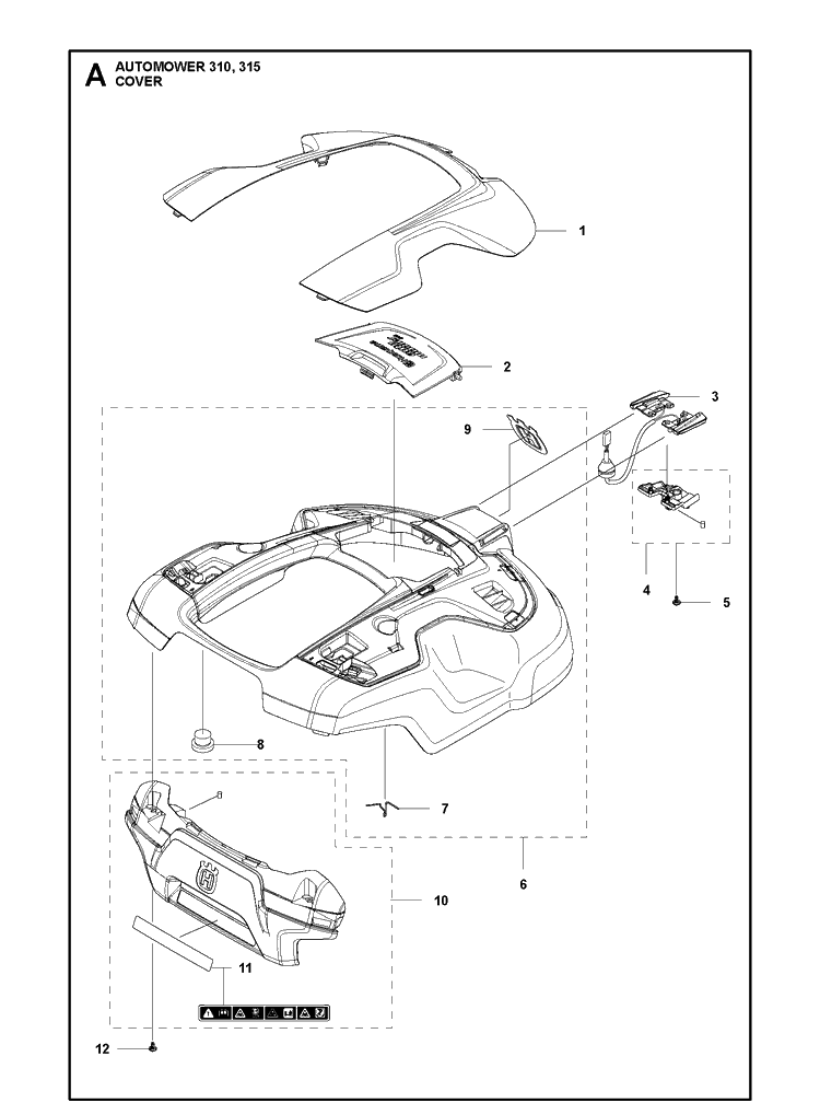 Cover Diagram and Parts List for 310 2020 Husqvarna Lawn Mower