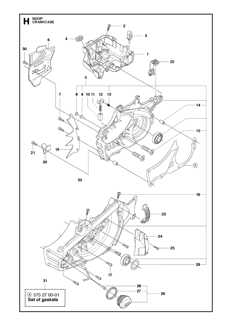 Crankcase Diagram and Parts List for 562XP 2011-06 Husqvarna Chainsaw