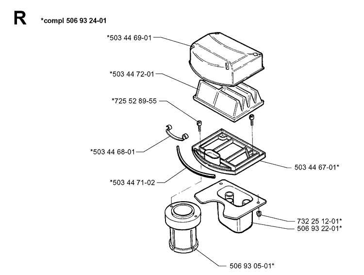 Air Filter Diagram and Parts List for PR14 2000-02 Husqvarna Lawn Mower