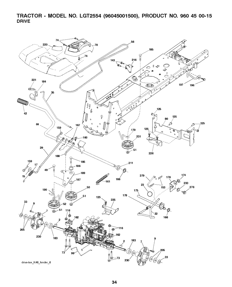 Drive Diagram and Parts List for LGT2554 2009-01 Husqvarna Lawn Tractor