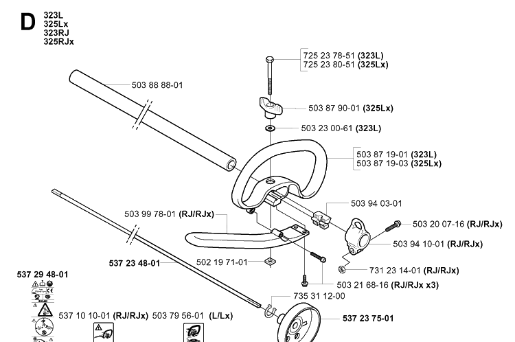 Shaft And Handle 2 Diagram and Parts List for 323L 20051800001-20061400000 Husqvarna Edger