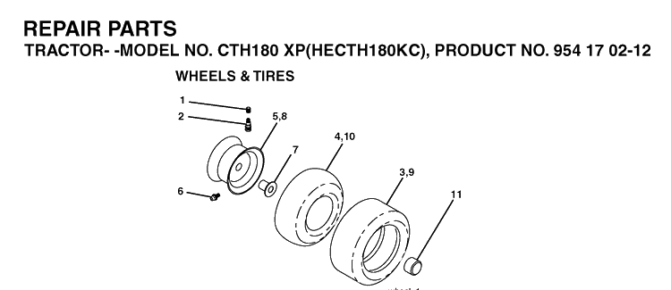 Wheels And Tires Diagram and Parts List for CTH180XP (HECTH180KC)(2004-01) Husqvarna Lawn Tractor