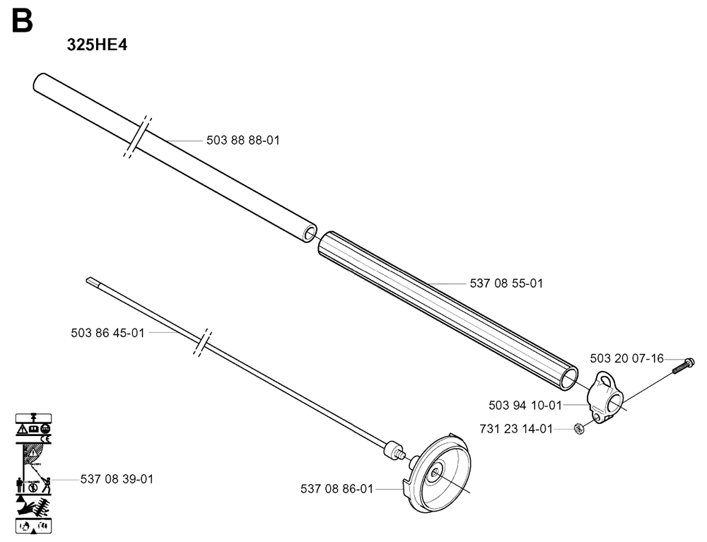 Shaft Diagram and Parts List for 325HDA55X 20011800001 - 20040100000 Husqvarna Hedge Trimmer