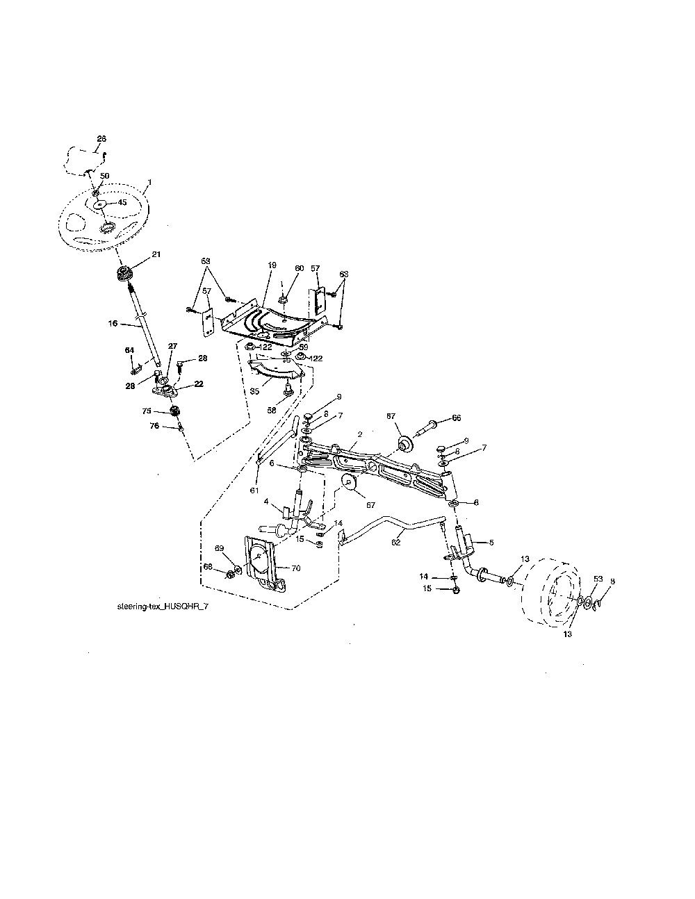 Steering Diagram and Parts List for YTH1842-917223810  Husqvarna Lawn Tractor