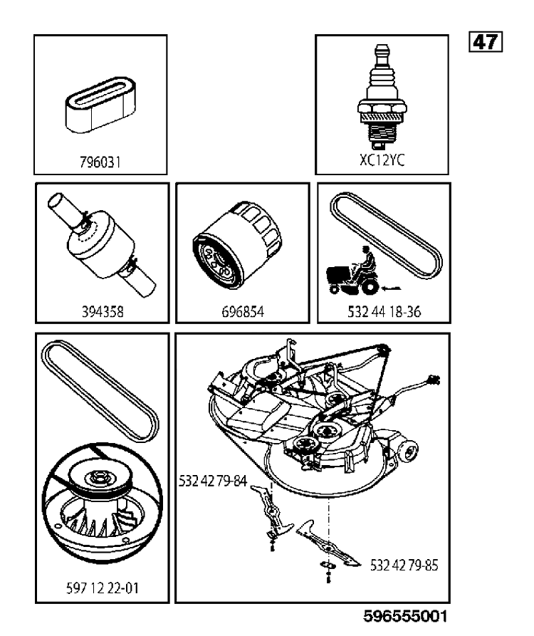 Frequently Used Parts Diagram and Parts List for TC138 (96051017900)(2018-07) Husqvarna Lawn Tractor