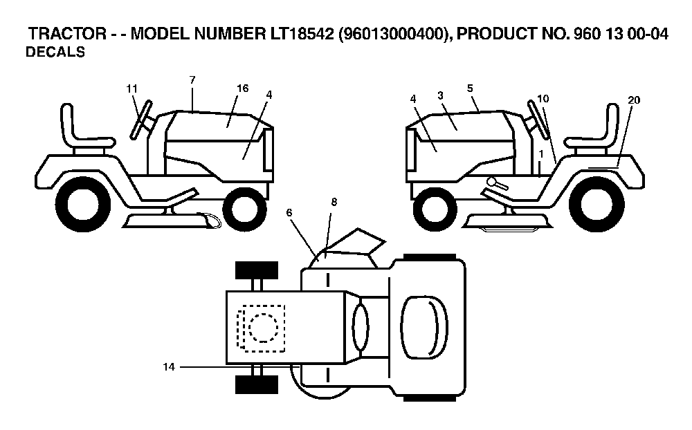 Decals Diagram and Parts List for LT18542 (96013000400)(2006-03) Husqvarna Lawn Tractor