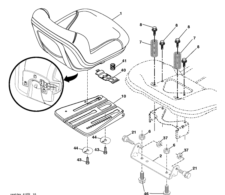 Seat Diagram and Parts List for TS246 (96041041500)(2017-09) Husqvarna Lawn Tractor