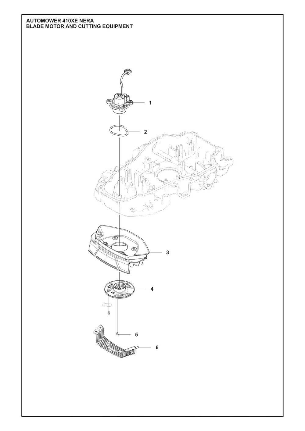Blade Motor And Cutting Equipment Diagram and Parts List for 410XENERA  Husqvarna Lawn Mower