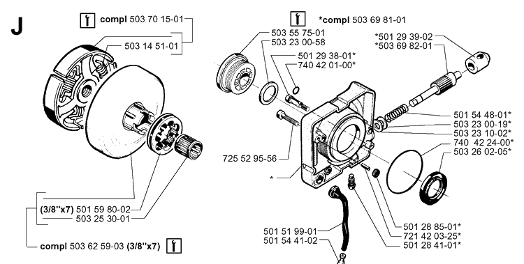 Clutch And Oil Pump Diagram and Parts List for 281 20000600001-20014000000 Husqvarna Chainsaw