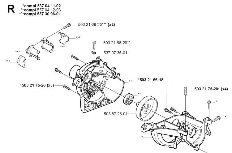 Crankcase Diagram and Parts List for 323R 20051800001-20061400000 Husqvarna Brush Cutter