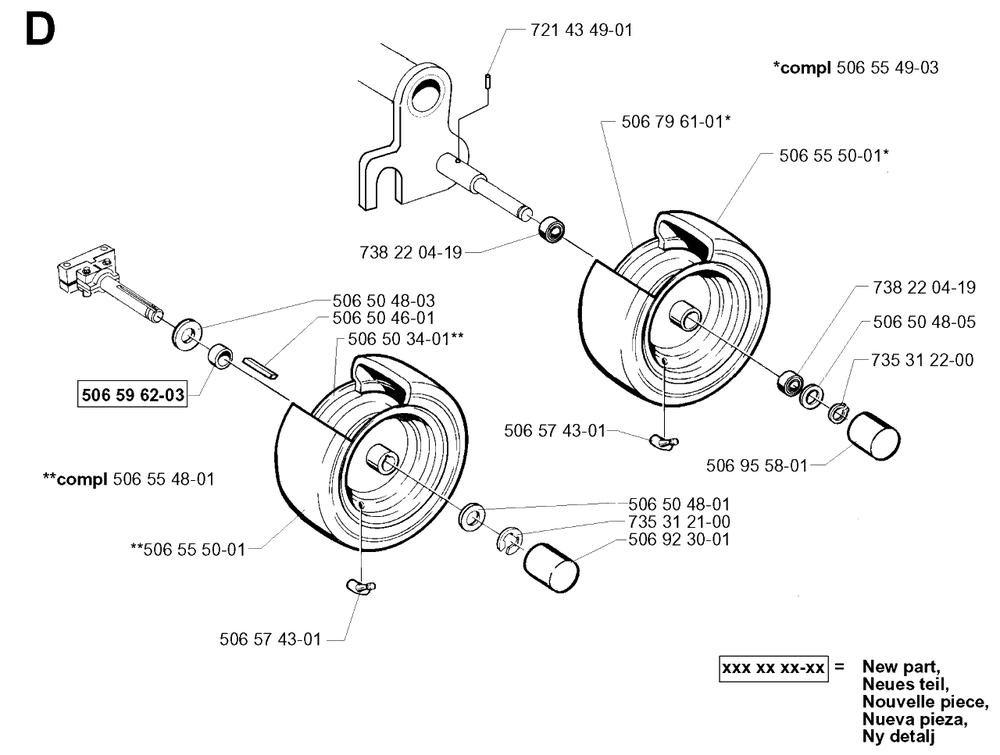 Wheels And Tires Diagram and Parts List for R13 2001-01 Husqvarna Lawn Tractor