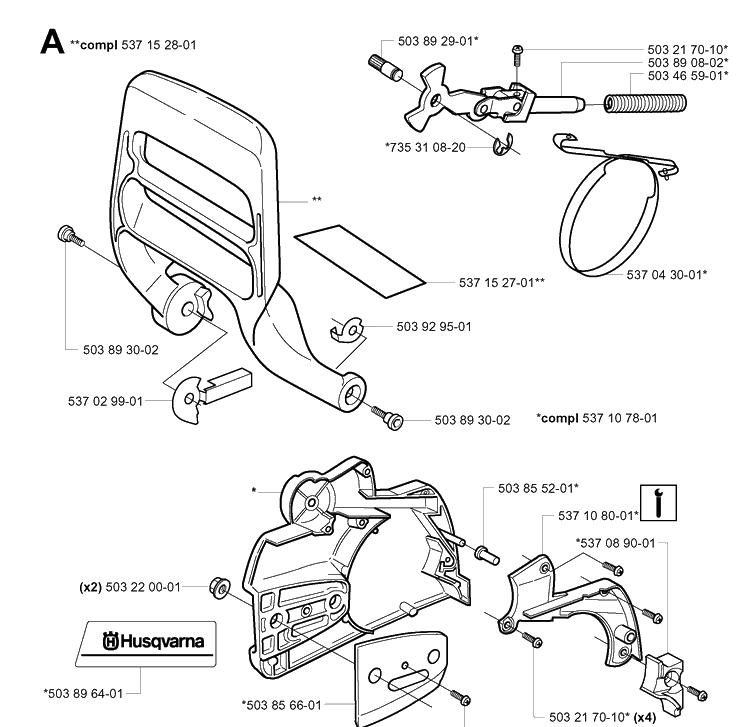 Chain Brake Diagram and Parts List for 346XP 20012200001-20032200000 Husqvarna Chainsaw