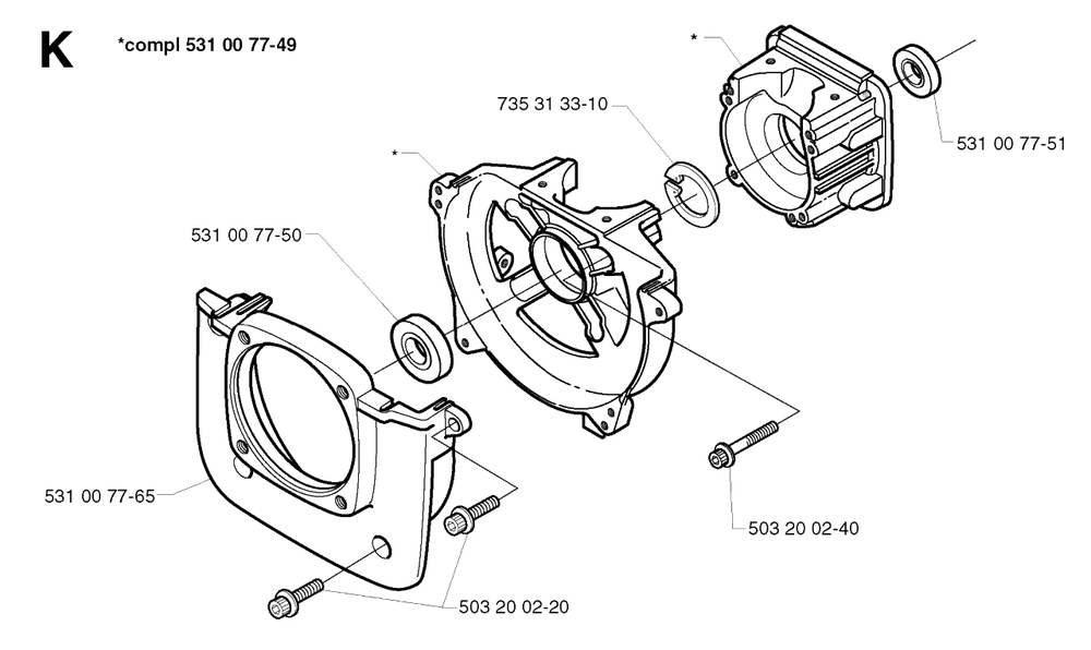 Crankcase Diagram and Parts List for 142R 20001900001 & Above Husqvarna Trimmer
