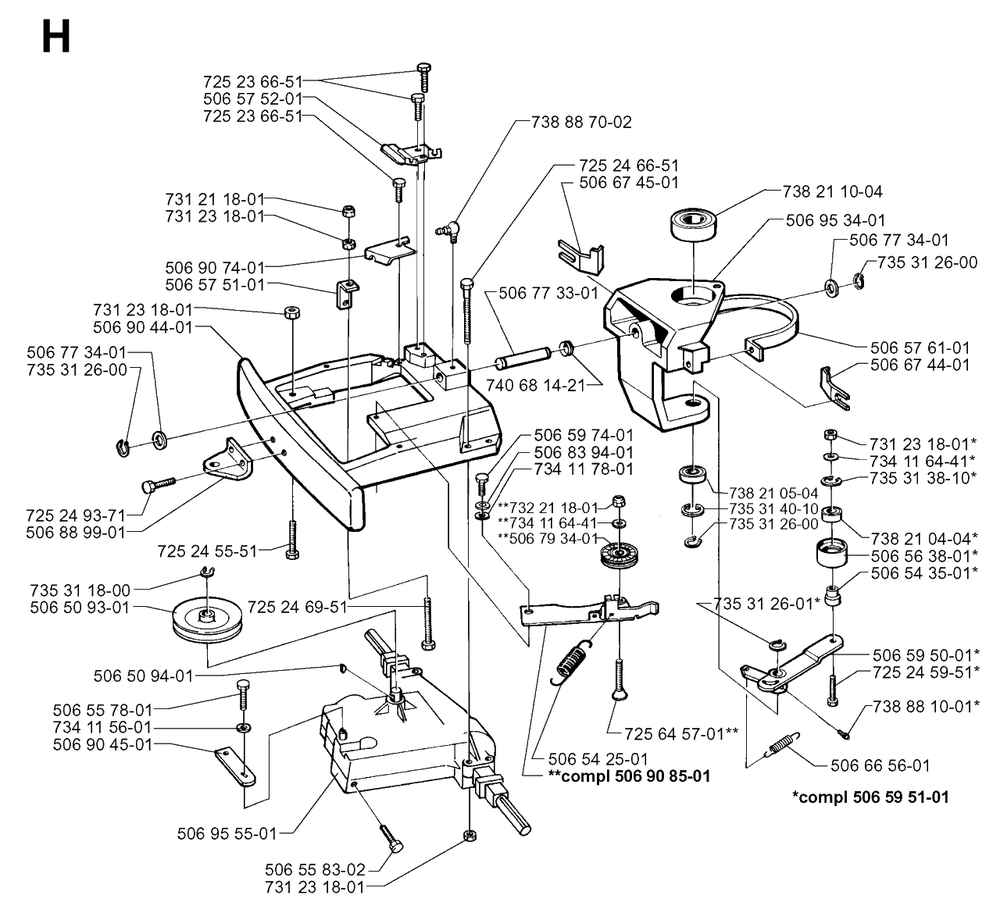 Transmission Diagram and Parts List for R850 1998-03 Husqvarna Lawn Tractor