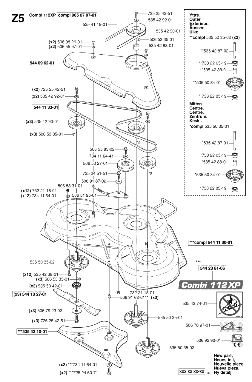 44-Inch/112cm Cutting Deck Diagram and Parts List for R15-V2AWD (965080101)(2006-05) Husqvarna Lawn Tractor