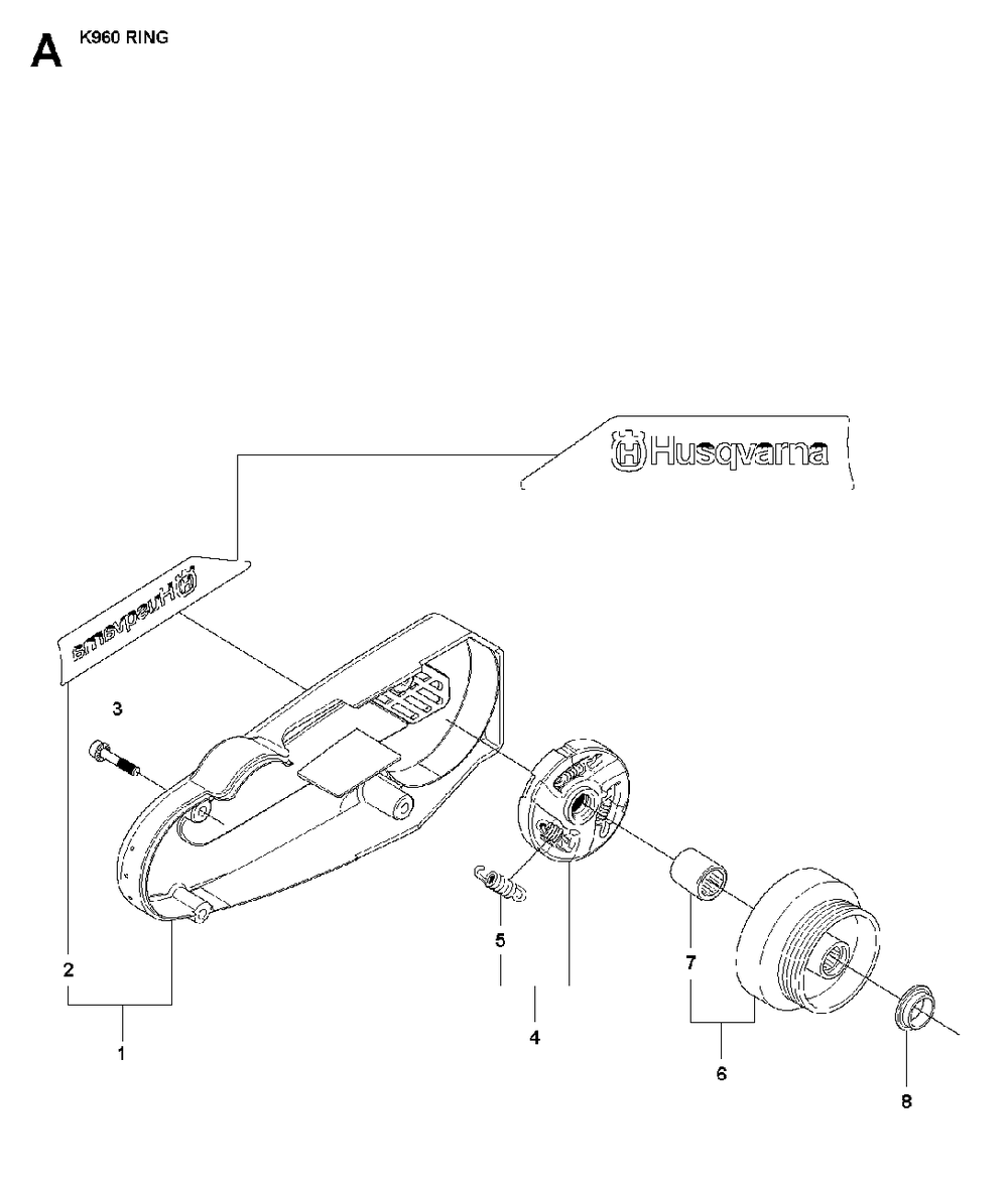 Belt Guard And Pulley Diagram and Parts List for K960RING 2008-03 Husqvarna Circular Saw