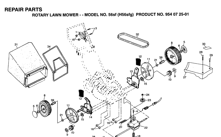 Repair Parts 2 Diagram and Parts List for 56DHS (H56DHSB)(1995-03) Husqvarna Lawn Mower
