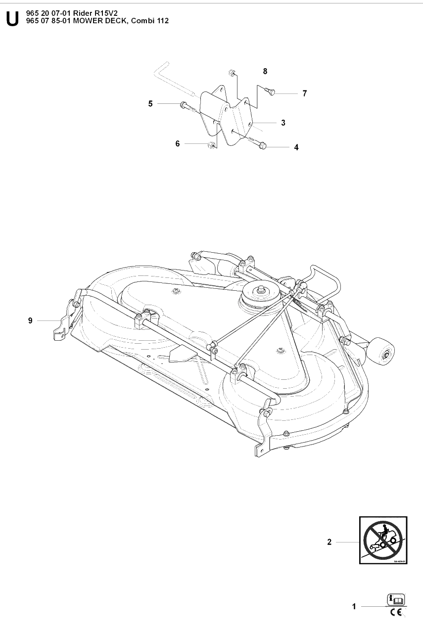 44-Inch/112cm Cutting Deck 2 Diagram and Parts List for R15-V2 (965200701)(2008-01) Husqvarna Lawn Tractor