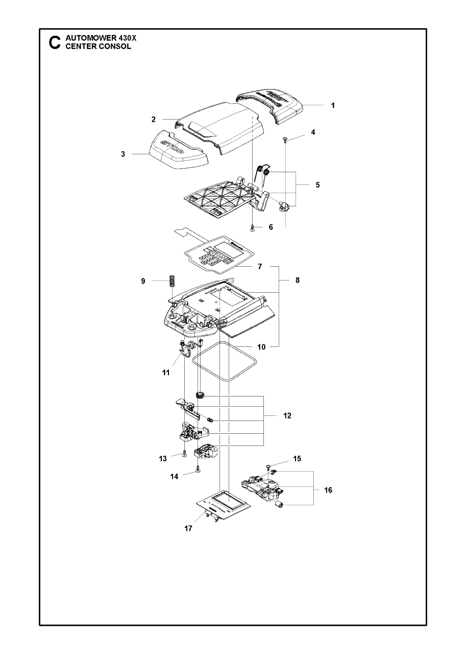Center Consol Diagram and Parts List for 430X 2016-02 Husqvarna Lawn Mower