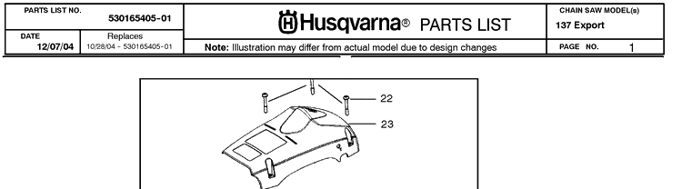 Cover Diagram and Parts List for 137 20050100001-20064900000 Husqvarna Chainsaw