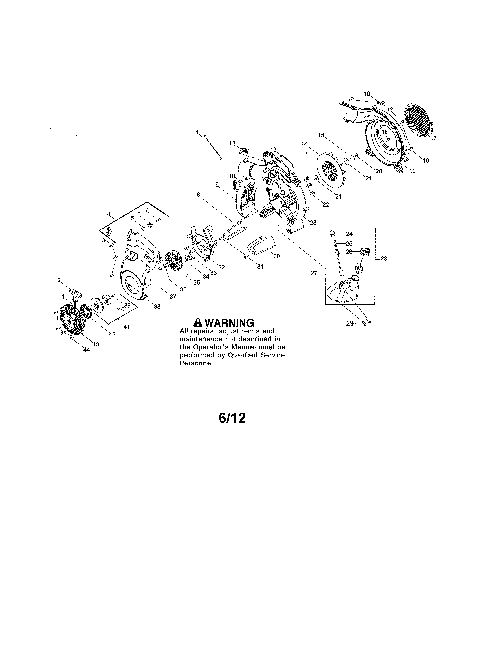Scroll/impeller/fuel tank Diagram and Parts List for HVA125B-LOWES  Husqvarna Leaf Blower / Vacuum