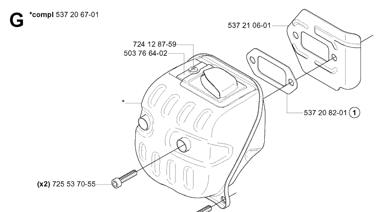 Muffler Diagram and Parts List for 575XP 20051400001-20070100000 Husqvarna Chainsaw