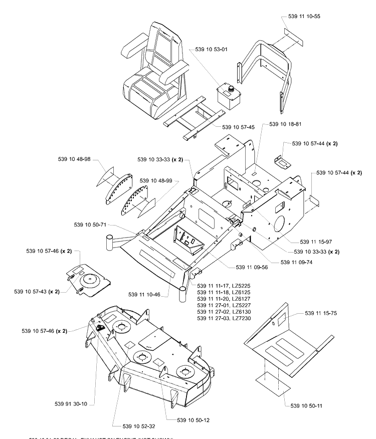 Decal Assembly Diagram and Parts List for LZ5227TXPKOA (968999309)(2006-02) Husqvarna Lawn Mower