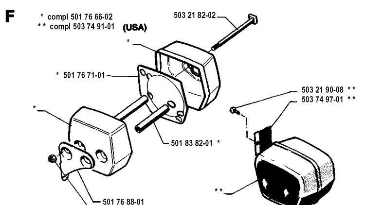 Muffler Diagram and Parts List for 51 19942300001-19982300000 Husqvarna Chainsaw
