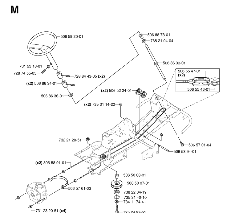 Steering Diagram and Parts List for RIDER155AWD (965080001)(2006-01) Husqvarna Lawn Mower