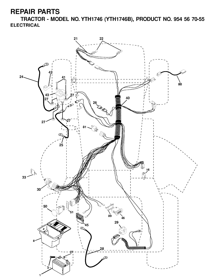 Electrical Diagram and Parts List for YTH1746 (954567055)(2001-01) Husqvarna Lawn Tractor
