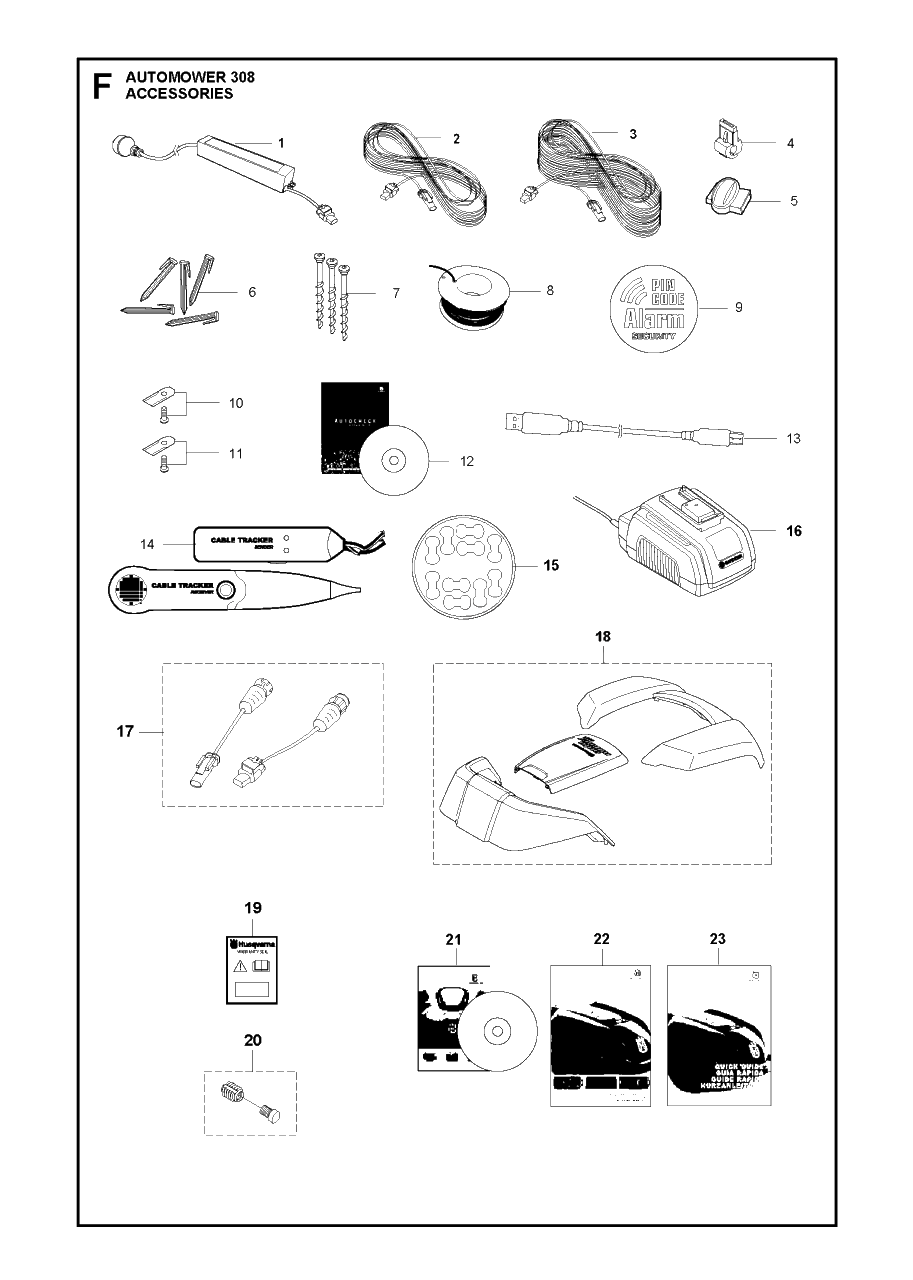 Accessories Diagram and Parts List for 308 2014-02 Husqvarna Lawn Mower
