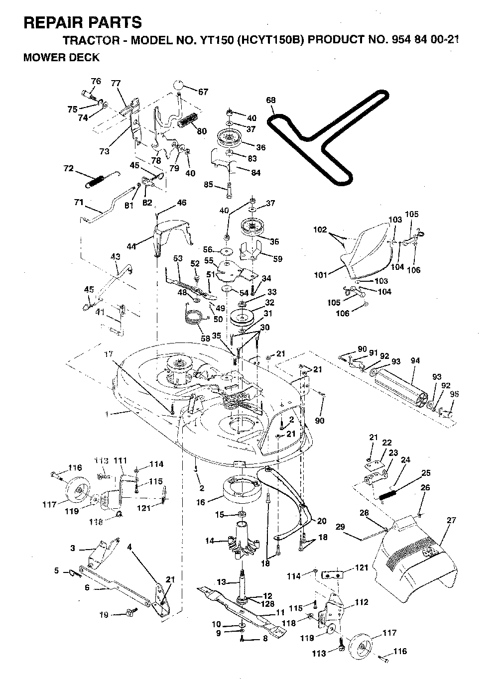 42inch Cutting Deck Diagram and Parts List for YT150 (HCYT150B, 954840021)(1996-04) Husqvarna Lawn Tractor