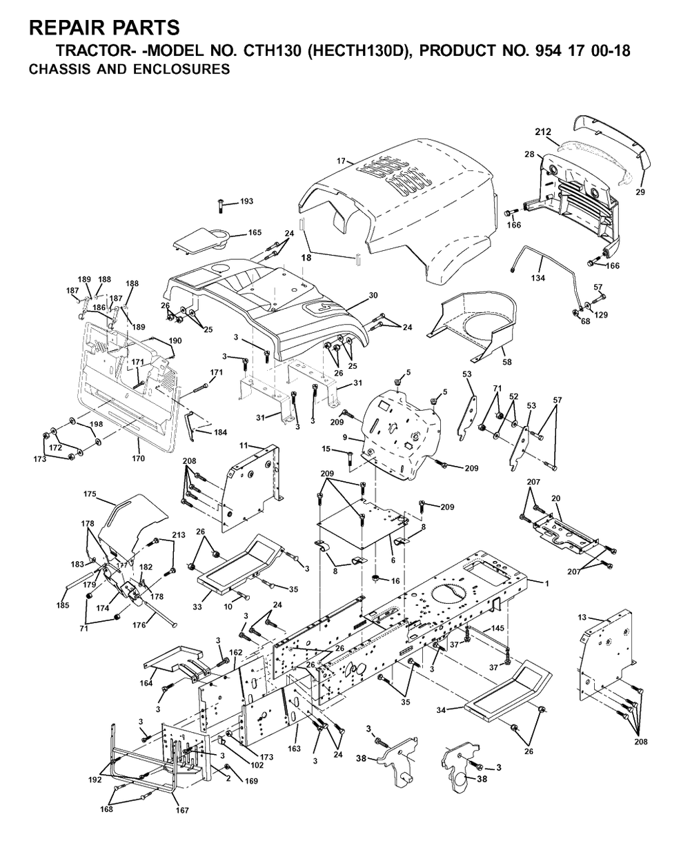 Chassis And Enclosures Diagram and Parts List for CTH130 (954170018-D)(2001-02) Husqvarna Lawn Tractor