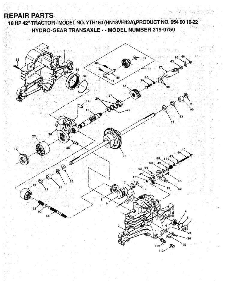 Transmission Diagram and Parts List for YTH180 (954001022)(1994-03) Husqvarna Lawn Tractor