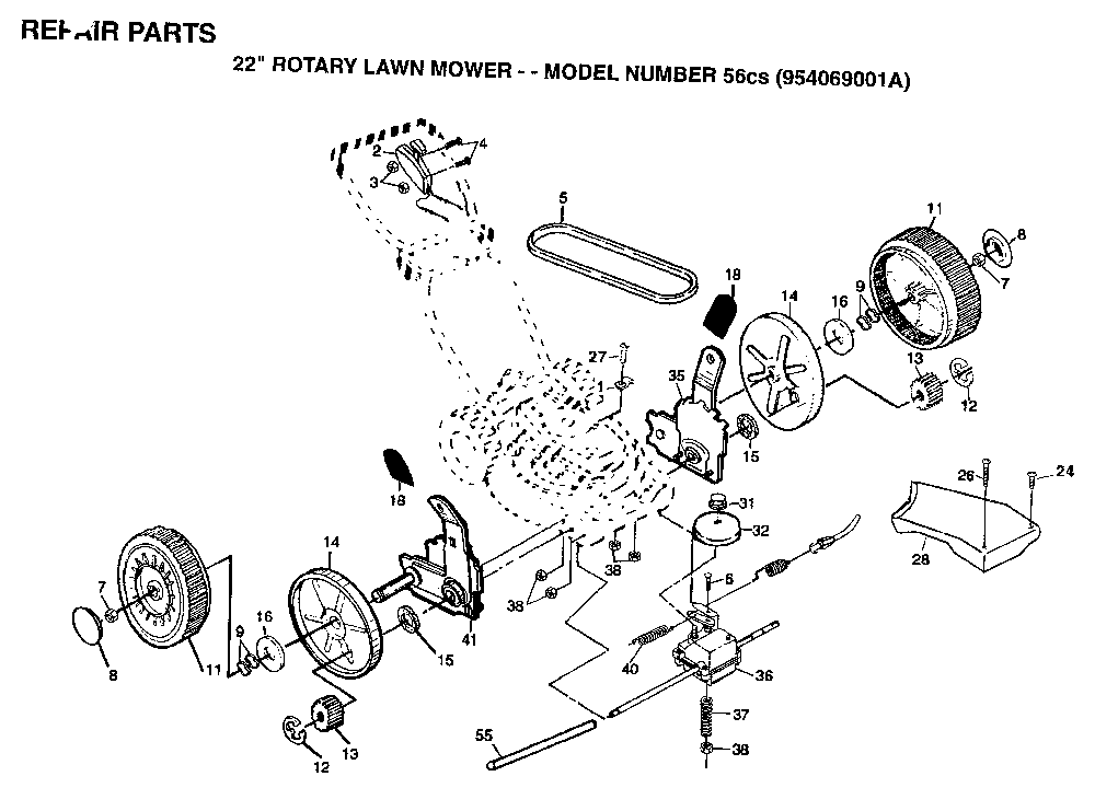 Repair Parts Diagram and Parts List for 56CS (954069001A, 532702510)(1994-07) Husqvarna Lawn Mower