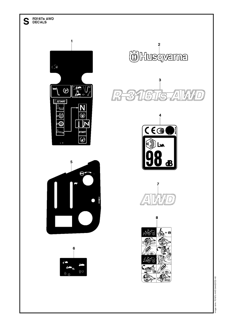 Decals Diagram and Parts List for R316TSAWD (966757701)(2012) Husqvarna Lawn Mower