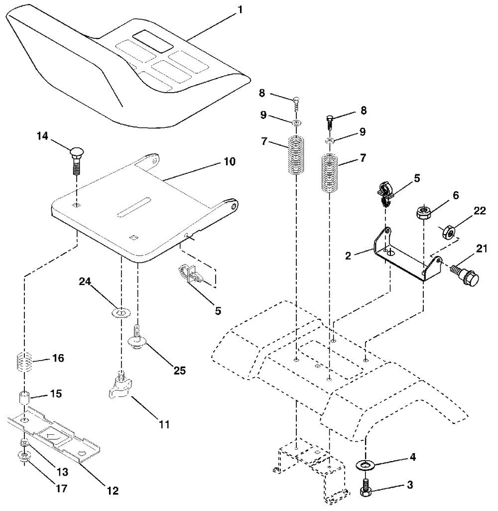 Seat Assembly Diagram and Parts List for YTH2148 (954571960-A)(2003-11) Husqvarna Lawn Tractor