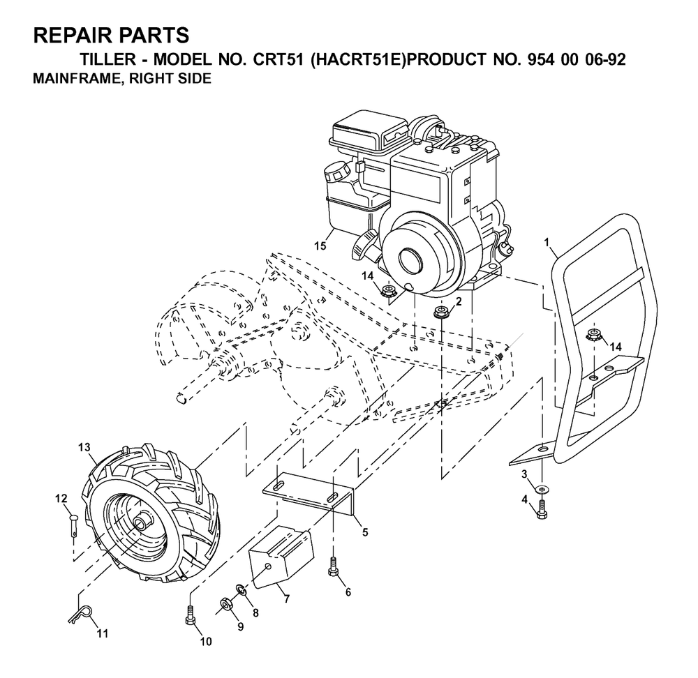 Mainframe, Right Side Diagram and Parts List for CRT51 (954000692-E)(2003-01) Husqvarna Tiller