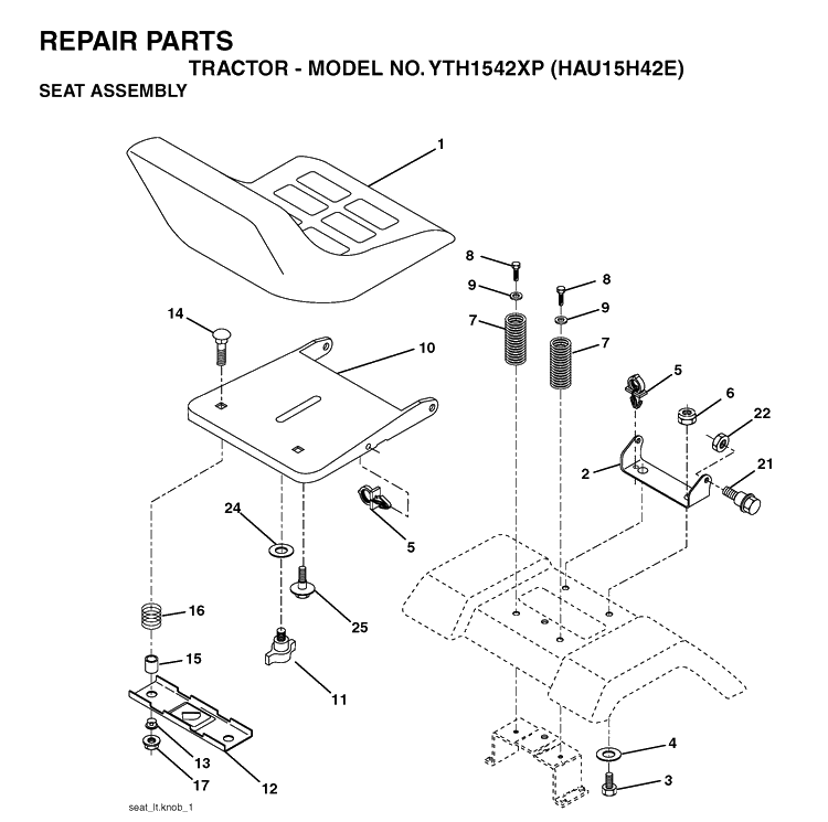 Seat Diagram and Parts List for YTH1542XP (HAU15H42E)(2004-01) Husqvarna Lawn Tractor